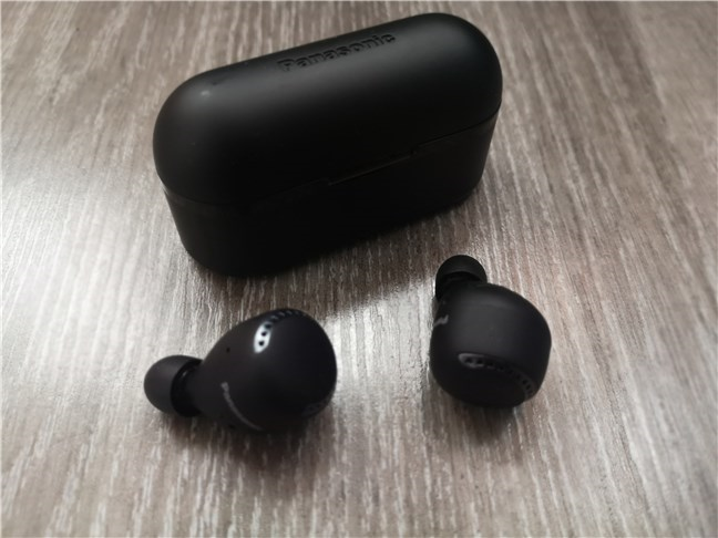The Panasonic RZ-S500W earphones and their charging case