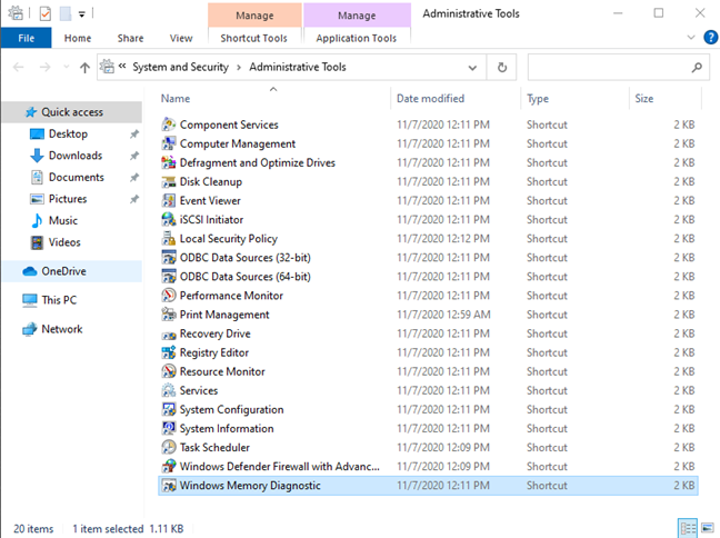 The Windows Memory Diagnostic from Administrative Tools