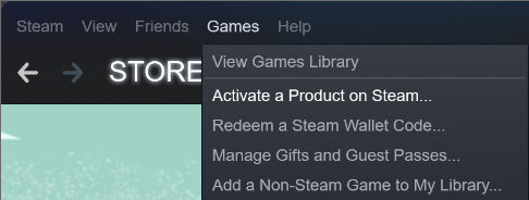 Go to Games > Activate a Product on Steam