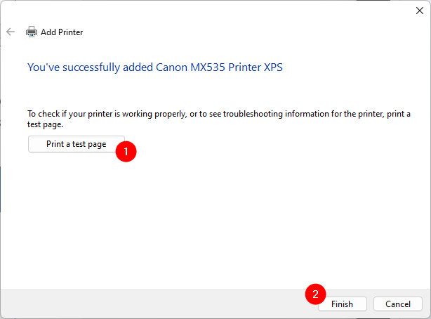The printer has been manually installed in Windows