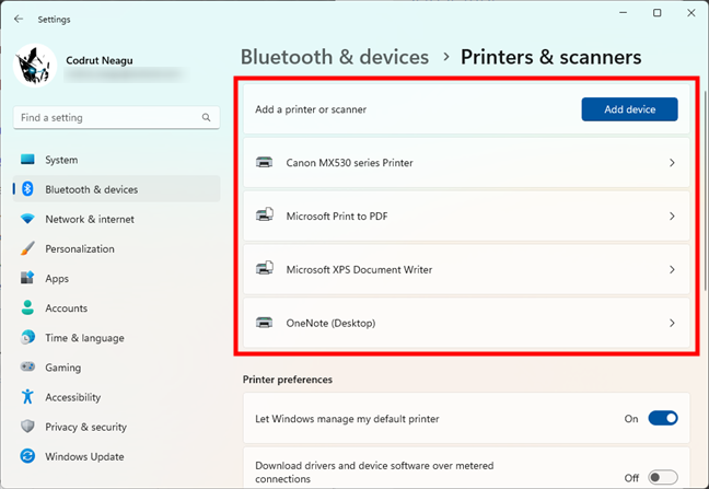 List of printers and scanners installed