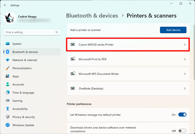 A USB printer installed on a Windows 11 computer