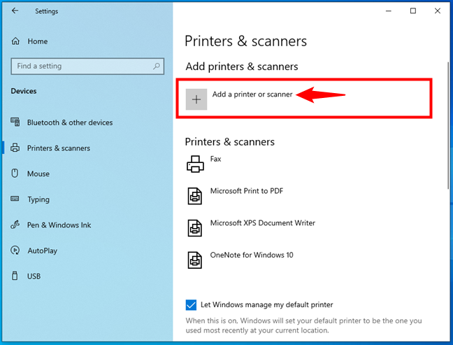 Add a printer or scanner on a Windows 10 computer