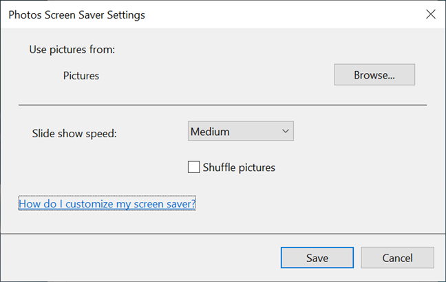 Choose the screen saver images that are shown and the Slide show details