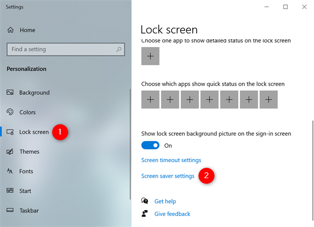 Access the Screen saver settings link from the Lock screen tab