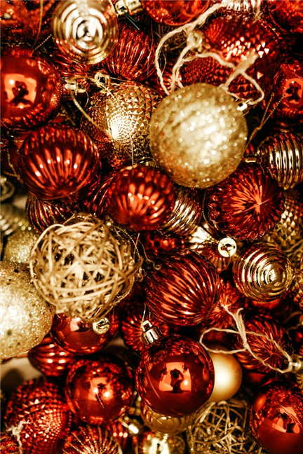 Shiny, red and gold baubles by Jonathan Borba