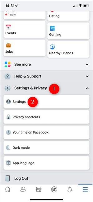 Tap on Settings from the Settings & Privacy dropdown menu
