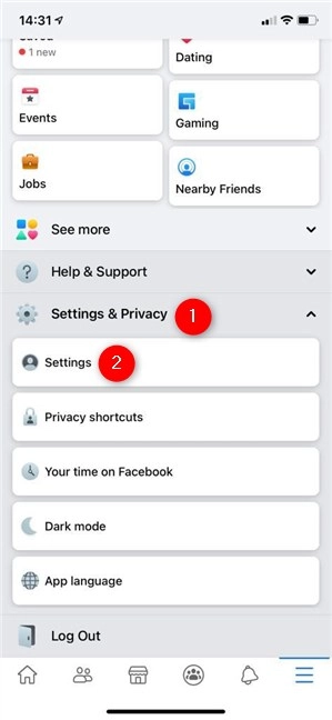 Tap on Settings from the Settings & Privacy dropdown menu