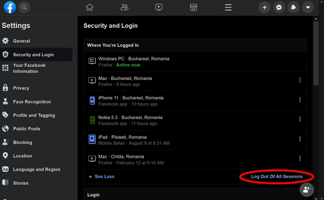 How to log out of all devices on Facebook from your browser