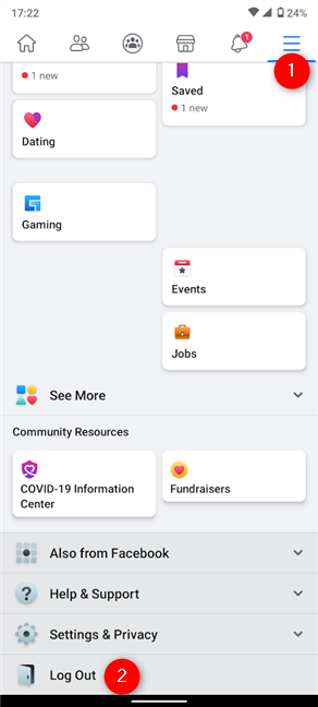 How to log out of Facebook on the Android app