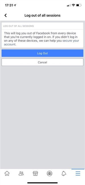 Confirm your decision to logout of all Facebook devices but the Active now