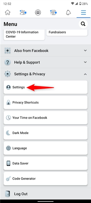 Access Settings from the Settings & Privacy dropdown menu