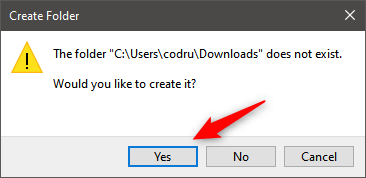 Creating the Downloads folder in its original location