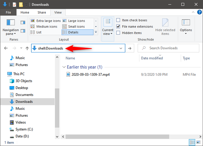 shell:Downloads takes you to your Downloads folder in Windows 10
