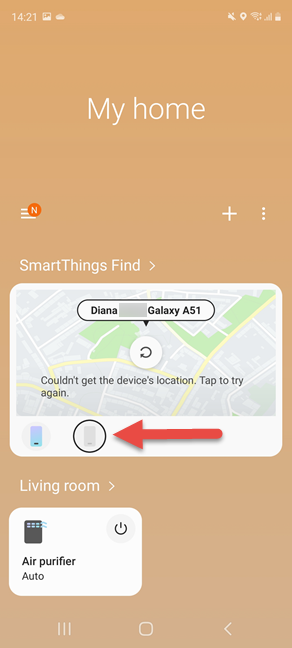Tap on the Samsung Galaxy device that you want to find
