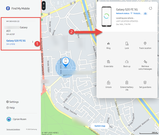 Using Samsung's Find My Mobile portal