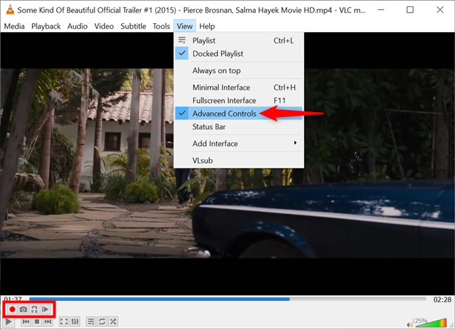 Display Advanced Controls in Windows to take a VLC snapshot 