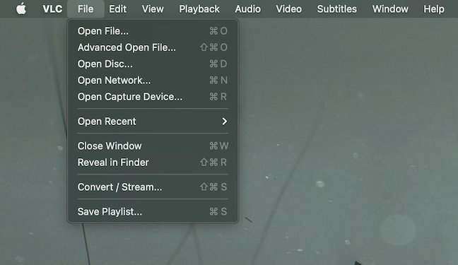 The VLC macOS menu is a bit different from the Windows one