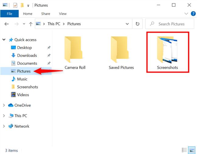 Use Quick Access to access the Windows 10 Screenshots folder