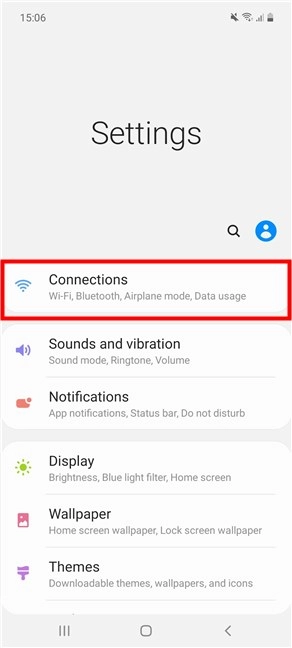Tap Connections to start connecting to a Bluetooth device on a Samsung