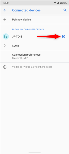 Tap on the cogwheel next your Android Bluetooth accessory