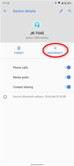 Disconnect or Connect Bluetooth device