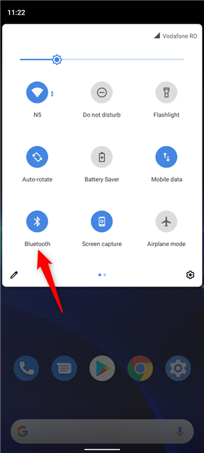Touch and hold the Bluetooth Android Quick Setting