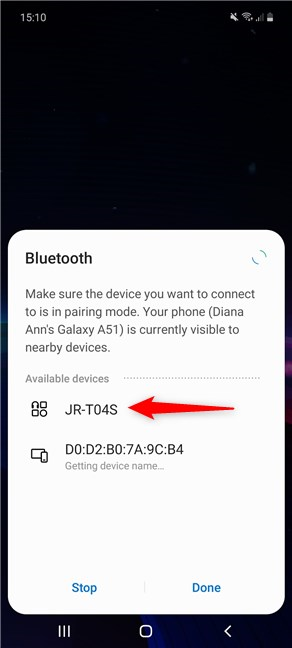 Your Samsung Android starts to search for Bluetooth devices