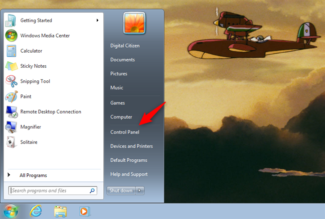 Opening Control Panel in Windows 7