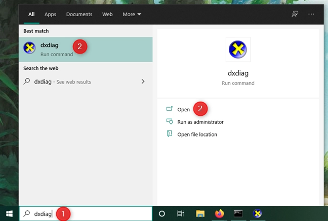 Opening dxdiag in Windows 10