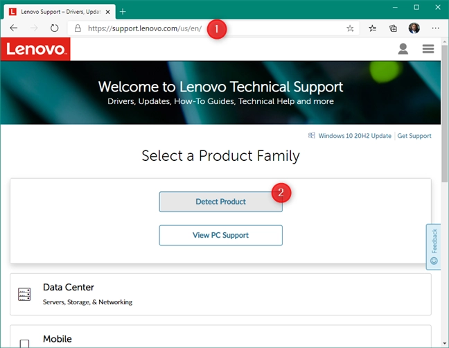 Detect product on your device's support website