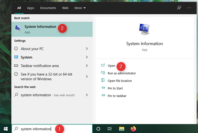 Opening System Information in Windows 10