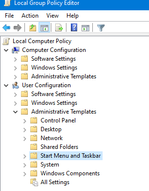 Find the Start Menu and Taskbar policies