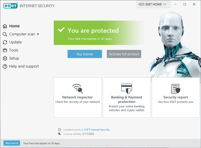 The ESET Internet Security user interface