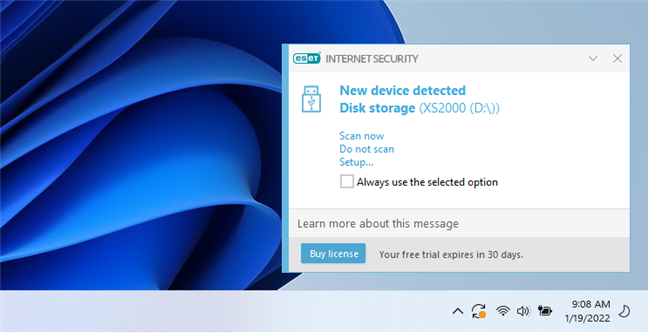 Notification displayed by ESET Internet Security
