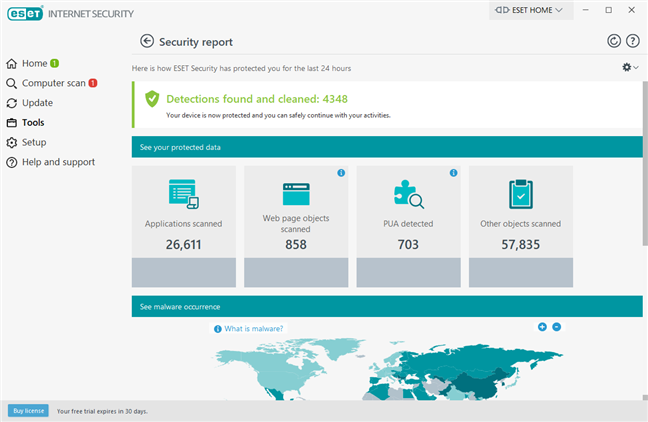 Security reports and logs available in ESET Internet Security