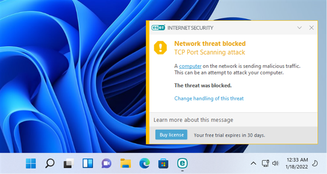 Firewall notification shown by ESET Internet Security