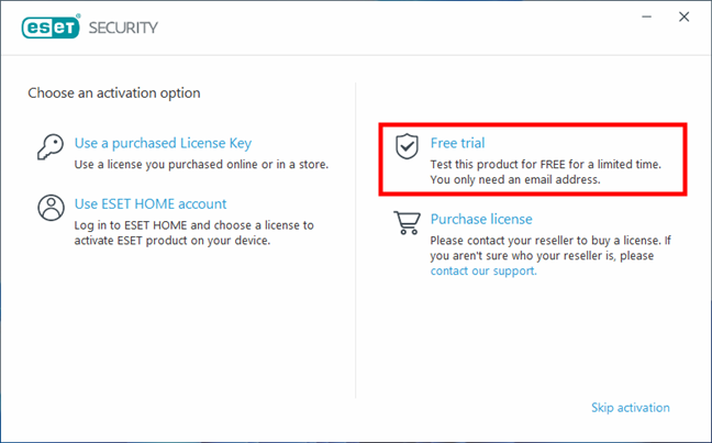 ESET Internet Security offers a trial version for 30 days