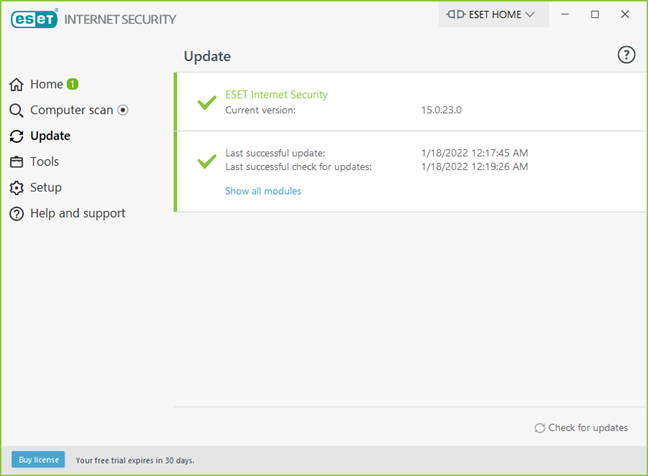 ESET Internet Security updates its malware database immediately after install