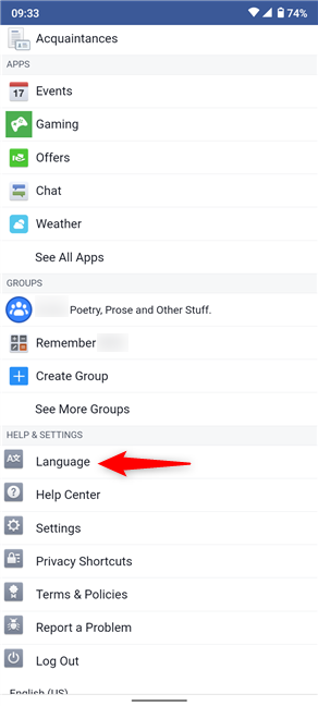 How to change language in Facebook on a mobile browser