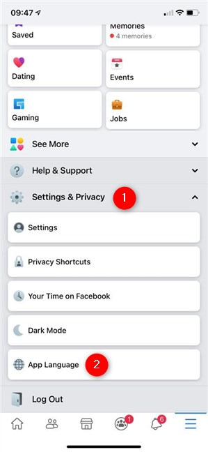 Tap on App Language from the Settings & Privacy dropdown menu
