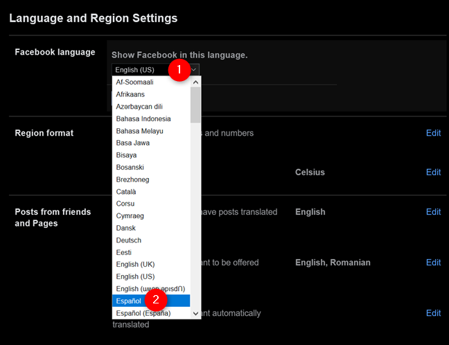 How to change the language on Facebook to Spanish from your browser