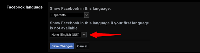 Change Facebook language to another one when the first isn't available