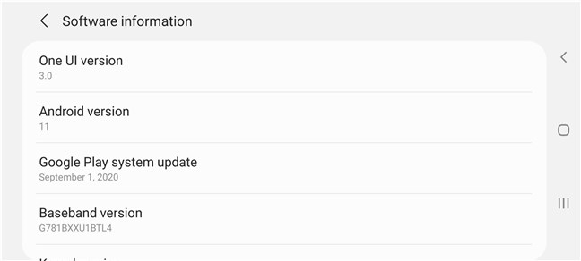 Samsung Galaxy S20 FE 5G: Software information