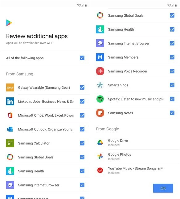 Recommended apps from Samsung