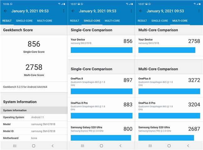 Samsung Galaxy S20 FE 5G - Geekbench results