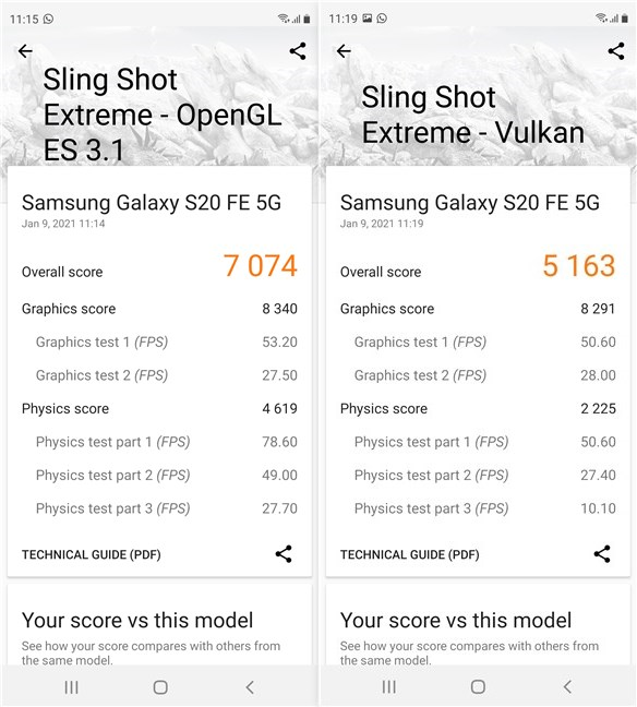 Samsung Galaxy S20 FE 5G - 3DMark results