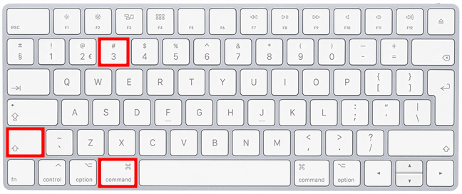 Hold down the highlighted keys simultaneously to Print Screen on Mac 