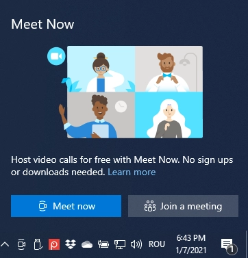 Meet Now options in Windows 10