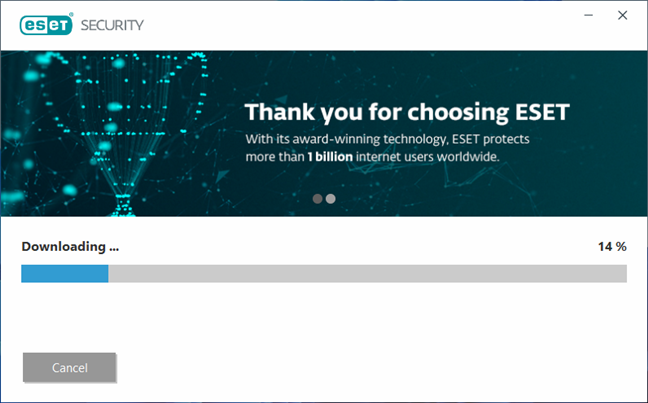 The wizard downloads the files necessary to install ESET NOD32 Antivirus